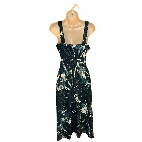 Chaps womens teal leaf print midi jersey dress size S - Picture 4 of 6